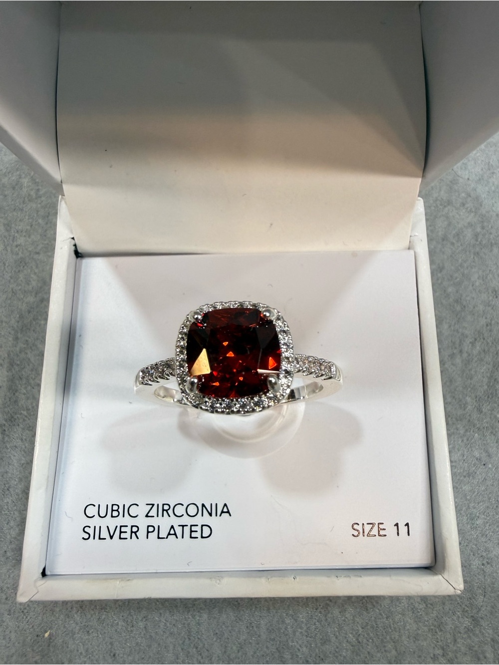 Charter Club Silver-Plated Ring with Deep Red Cushion Stone Cubic Zirconia